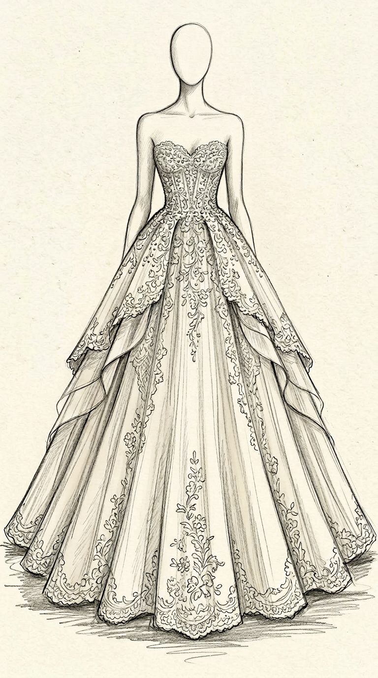 Haute couture wedding dress sketch